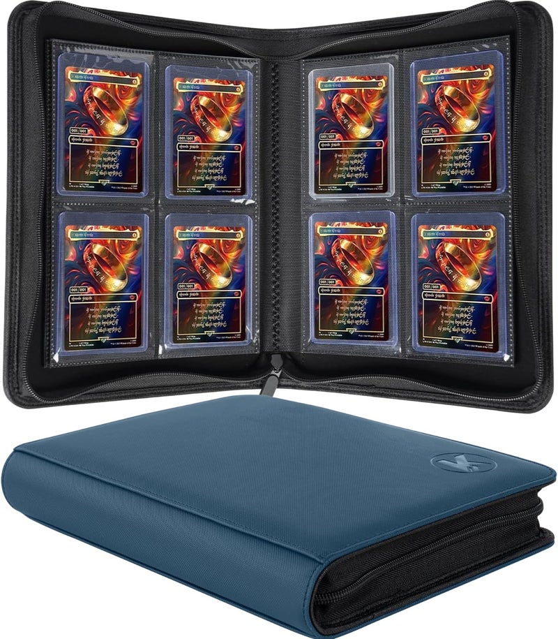 KUOOKING Toploader Binder, Holds 128+ Toploaders, 4 Pocket Top Loader Card Storage Case, Double-Sided Pockets for trading card in 3 x 4'' Toploaders（Navy Blue） - Image 1
